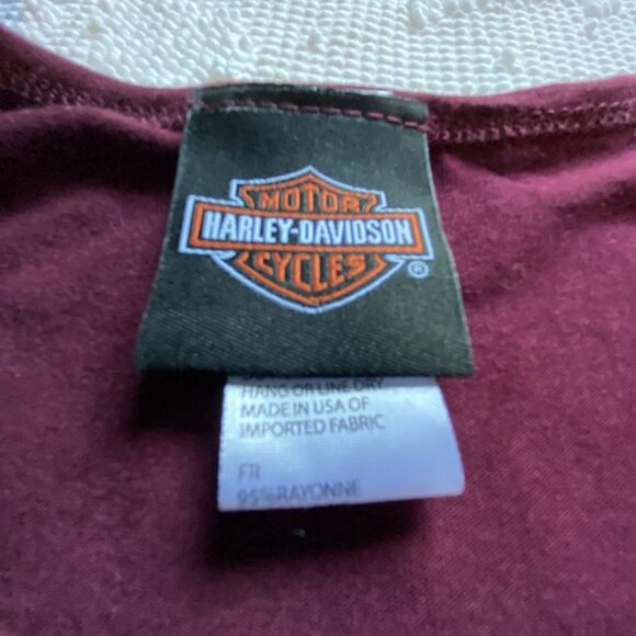 Harley Davidson Women's Burgundy T Shirt Sz Small Studded Decorations Straps J - Picture 4 of 9